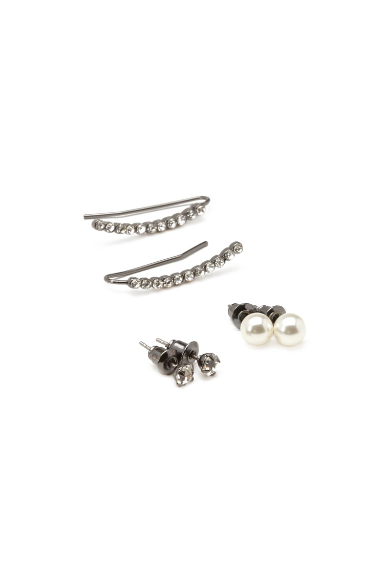 Rhinestone & Faux Pearl Earring Set