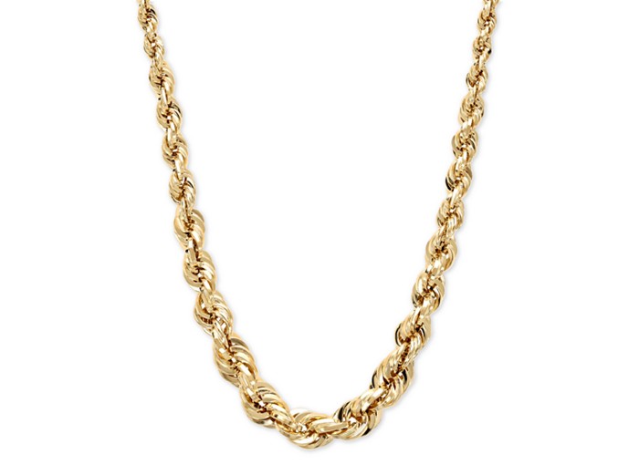 14K Gold Necklace, 3-6Mm Square Graduated Polished Rope Chain 