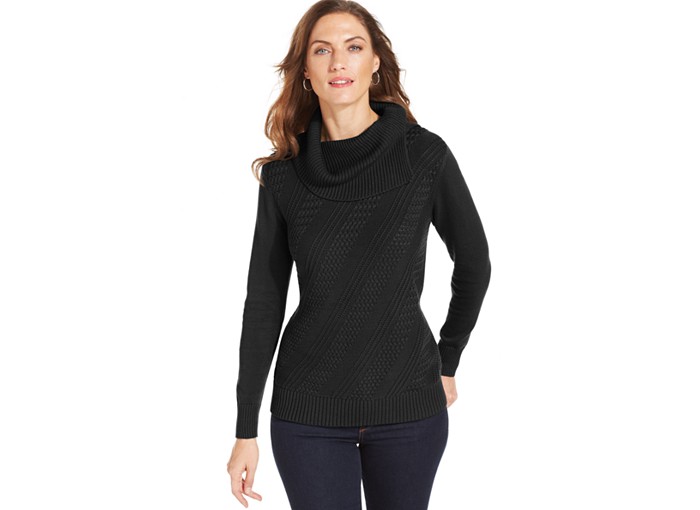 Karen Scott Long-Sleeve Cowl-Neck Sweater