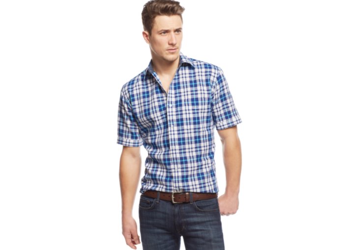 Club Room Short-Sleeve Plaid Shirt 