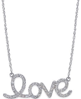 Diamond Accent Heart and Love Pendant Necklace in 14k White Gold