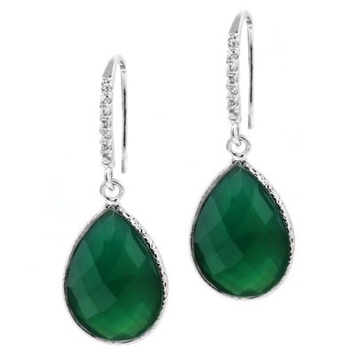13.00 Ct Genuine Green Onyx 16x12mm Pear Shape 925 Silver Dangle Earrings 