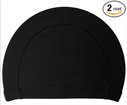EWIN(R) 2pcs Lycra cloth pure color swimming cap swim cap swimming hat Black
