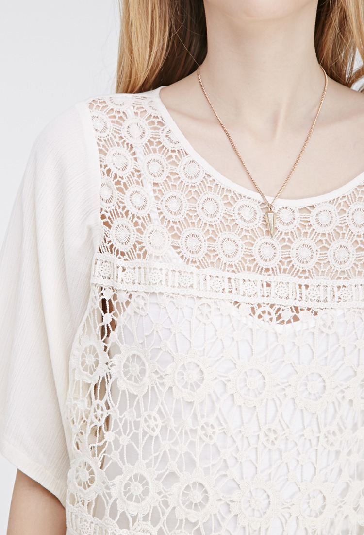 Sheer Floral-Embroidered Top
