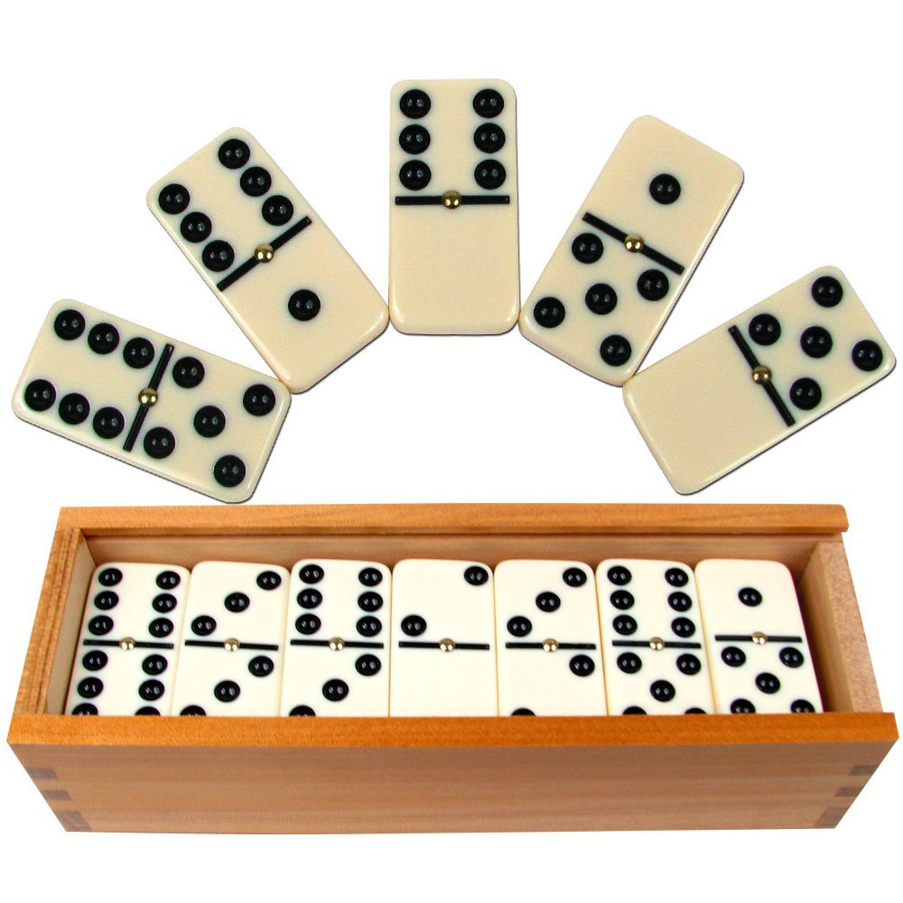 Premium Set of 28 Double Six Dominoes with Wood Case Brown