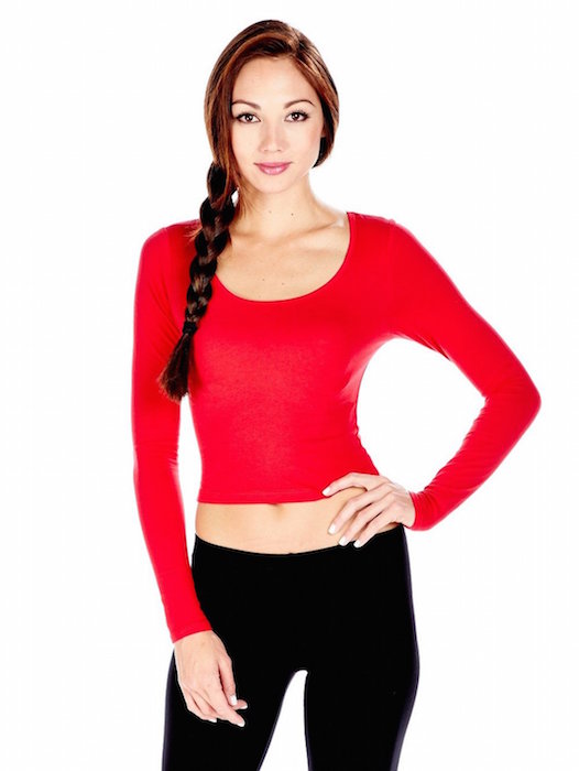 Women's Bozzolo Basic Sexy Scoop Neck Long Sleeve Crop Top Blingby