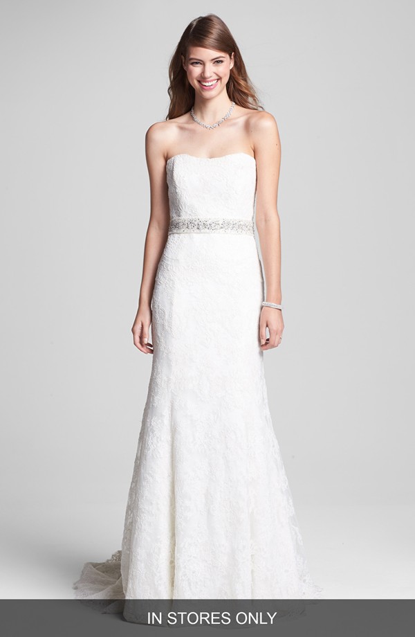 Bliss Monique Lhuillier Strapless Lace Wedding Dress With Beaded Waist ...