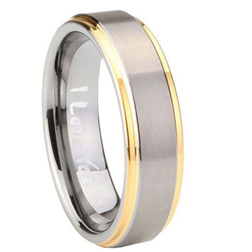 Tungstenmen Tungsten Carbide I Love You 14K Gold Ip Two Tone Engraved Ring