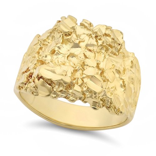 Men's Large Classic Chunky Nugget Ring with 14kt Yellow Gold Heavy Plating 
