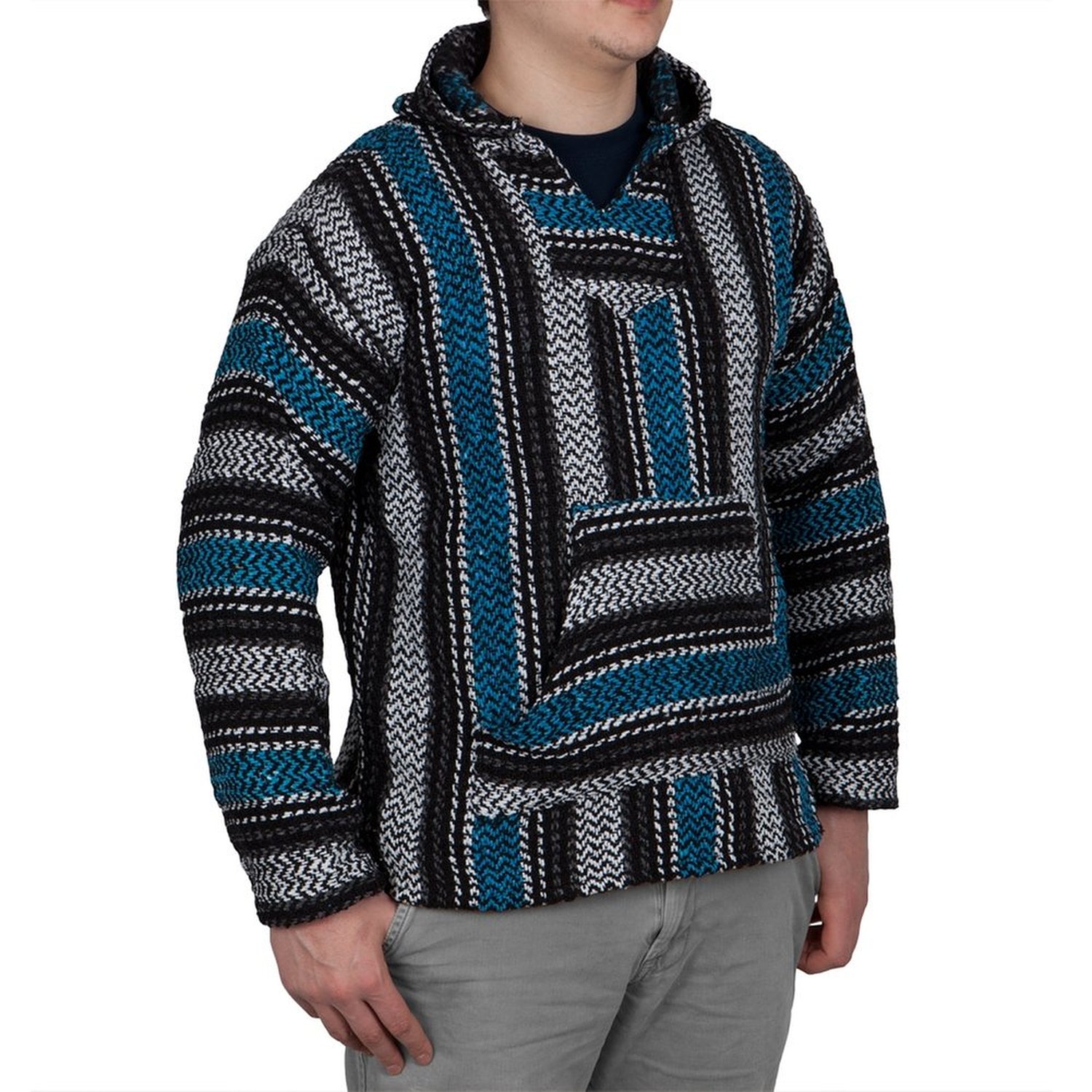 Baja Joe - Premium Sky Blue Stripe Woven Baja Hoodie Jerga Mens 