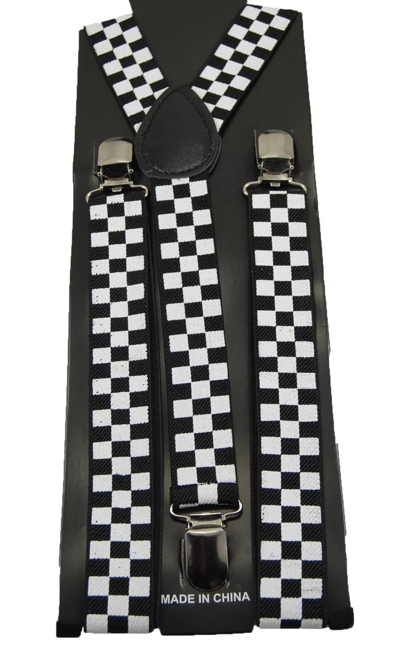 Black White Checker Suspenders Gothic Emo Punk Rocker Unisex