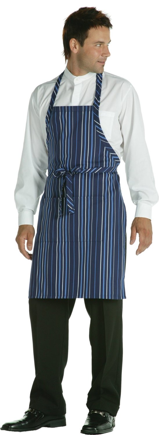 Chef Works A500 Striped Bib Apron Navy, French Blue and White 34-Inch L By 24-Inch W