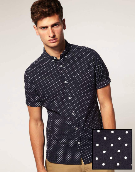 ASOS Blue Shirt In Short Sleeve With Polka Dot Print | Blingby