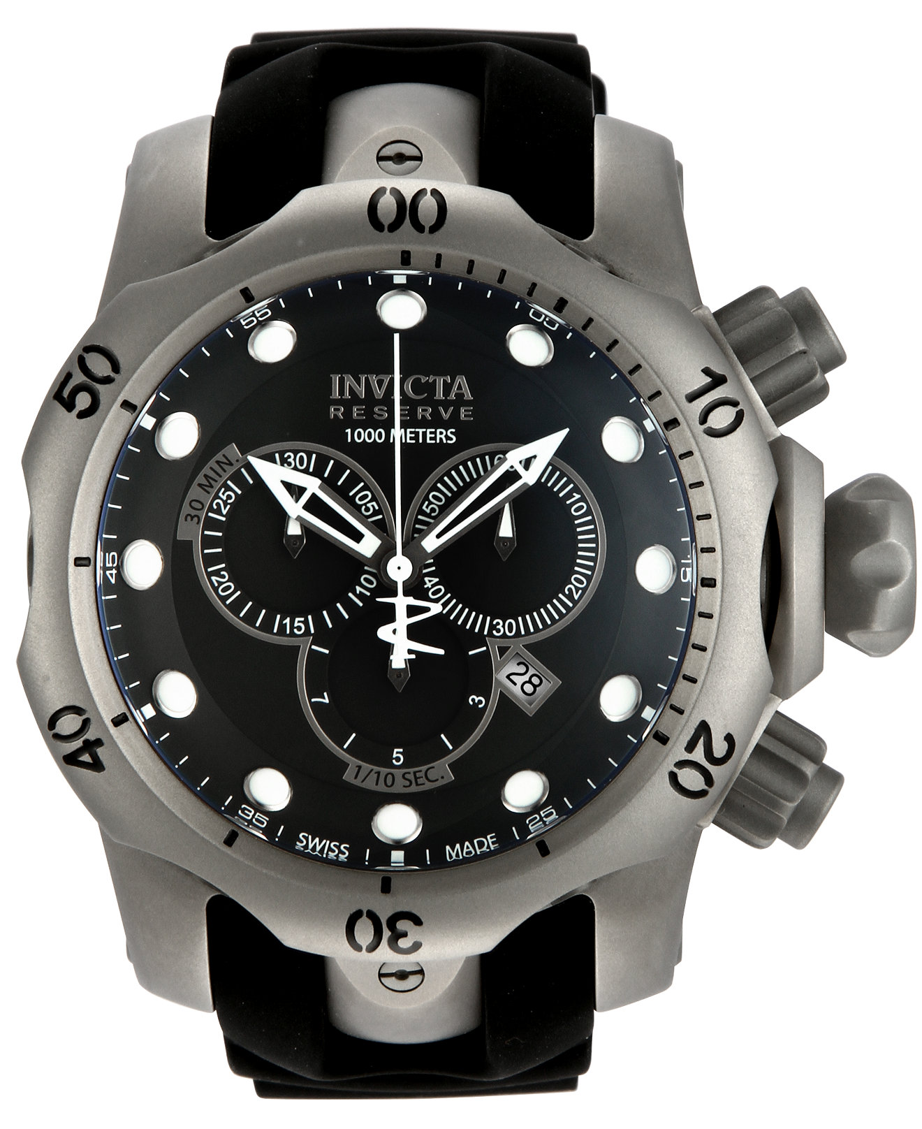 Invicta Men's Swiss Chronograph Reserve Venom Black Silicone Strap Watch 54Mm 14167