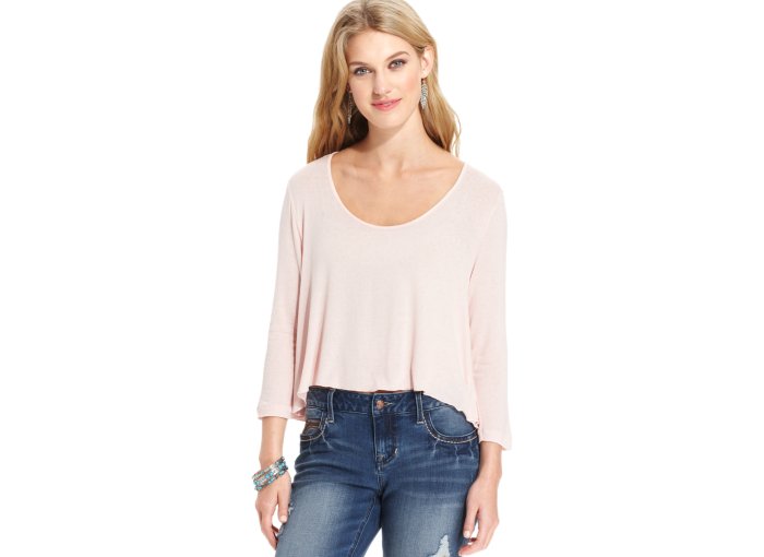 H.I.P. Juniors' Three-Quarter-Sleeve Pink Crop Top  