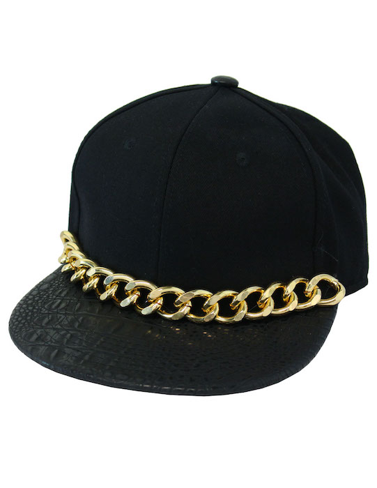 Custom Made Unisex Snake Lether Fashion Snapback with Gold Chunk Chain