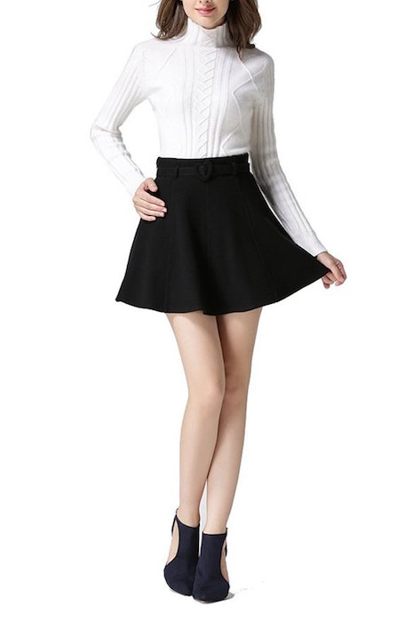 ChicVita CHICVITA Women's Mini Woolen Dress Above Knee Length Stretchy Skirt