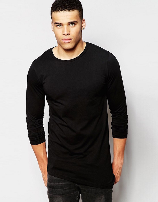 ASOS Super Longline Long Sleeve T-Shirt With Asymmetric Hem In Black