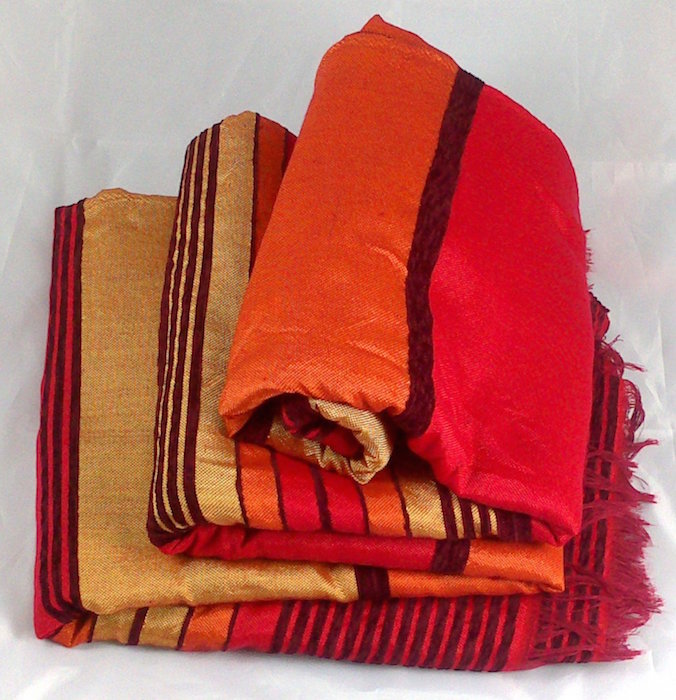 Traditional Moroccan Hand Loomed Sabra (Cactus Silk) and Chenille Throw Blanket in Red & Orange Colours