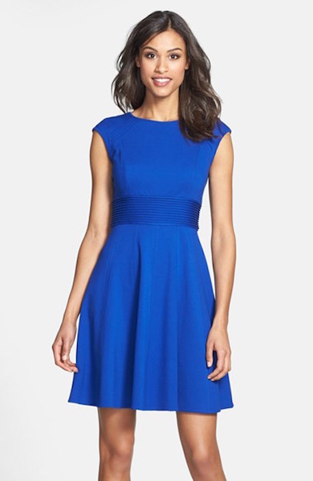 Eliza J Pintucked Waist Seamed Ponte Knit Fit & Flare Dress | Blingby