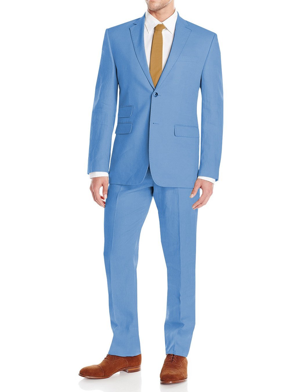 Gino Valentino Men's Modern Fit Two Button Two Piece Linen Suit