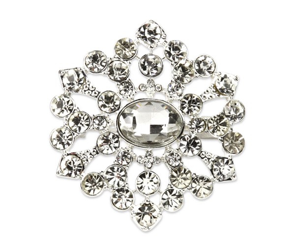 Jones New York Brooch, Silver-Tone Crystal Flower Pin Box