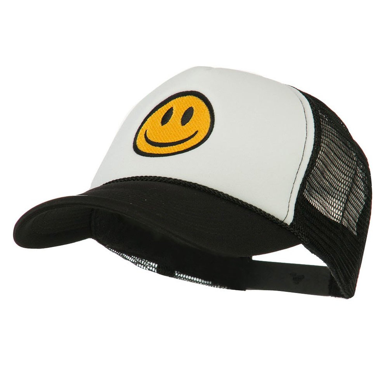 Smiley Face Embroidered Foam Mesh Back Cap - Black White