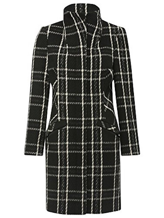M&Co Petite Ladies Long Sleeve Winter Warm Woollen Blend Funnel Neck Check Pattern Smart Coat