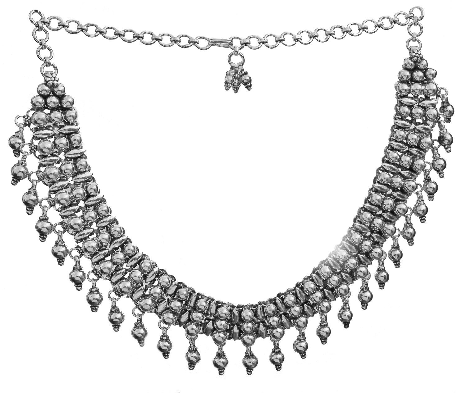 Exotic India Sterling Grains Choker with Dangles - Sterling Silver