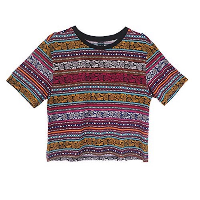 Aurora Women's Tops Vintage Totem T shirt Tribal Short Sleeve Crop casual DT72