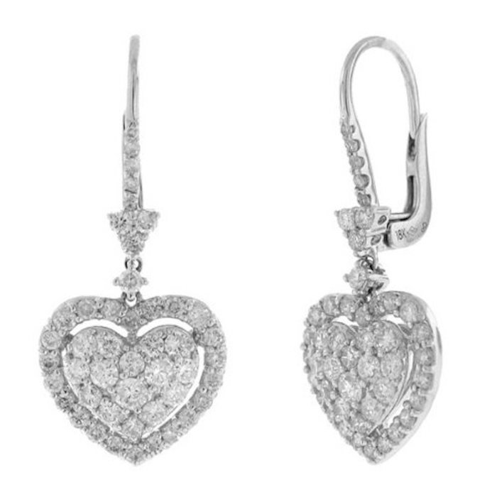 TheJewelryMaster 1.71ct 18k White Gold Diamond Heart Earrings