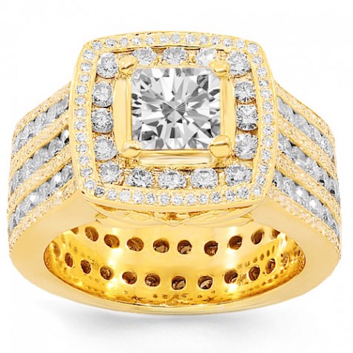 14K Solid Yellow Gold Mens Custom Diamond Ring 8.00 Ctw