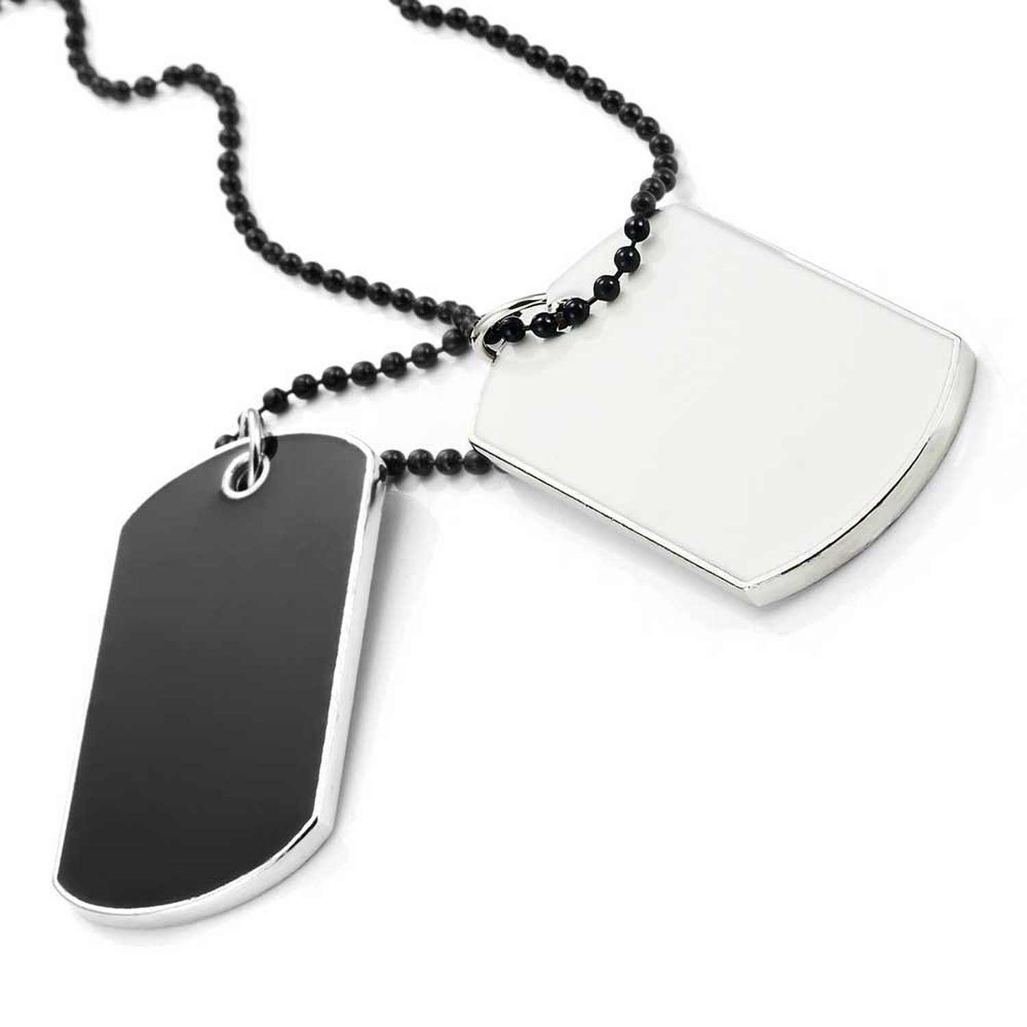 Army Style 2pcs Dog Tag Pendant Mens Necklace Chain (Black and White)