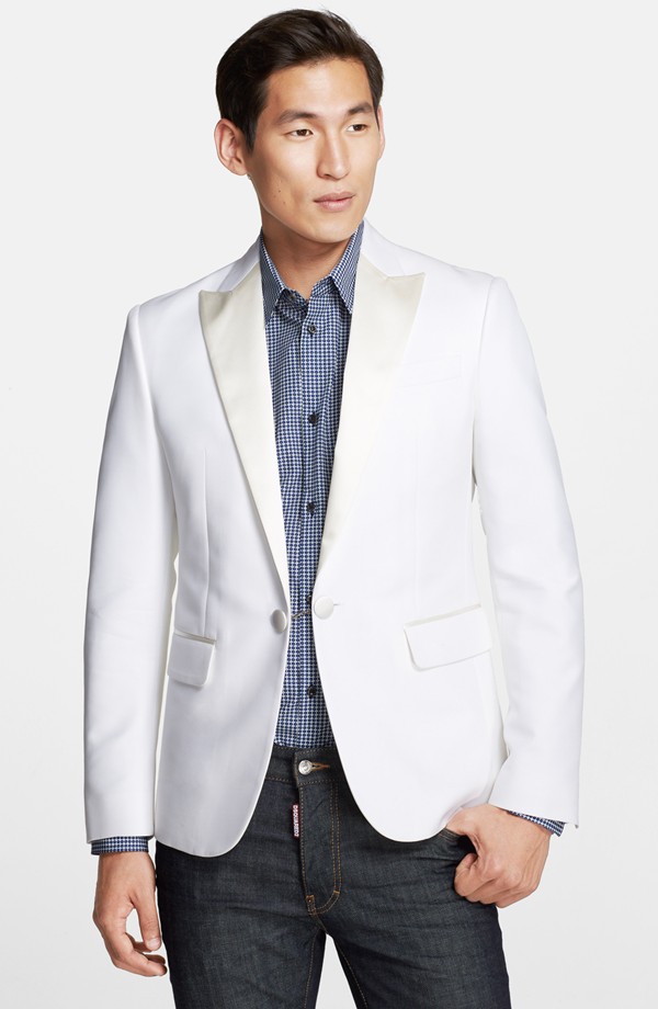 Dsquared2 Beverly Fit Cotton & Silk Single Button Evening Jacket White