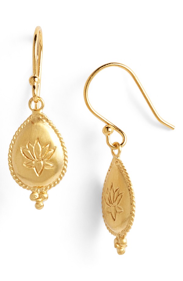 Satya Jewelry 'Lotus Blissful Bloom' Engraved Drop Earrings