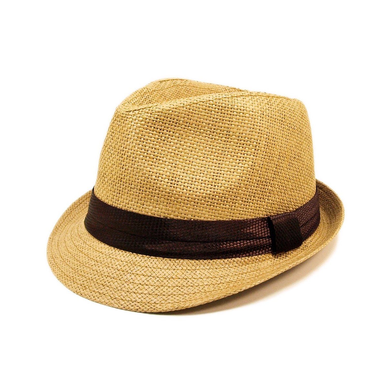 Classic Tan Fedora Straw Hat - Different Color Band Available