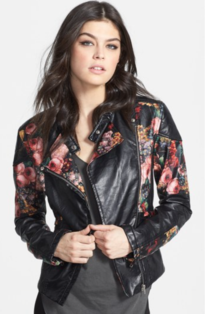 BLANKNYC Floral Faux Leather Jacket