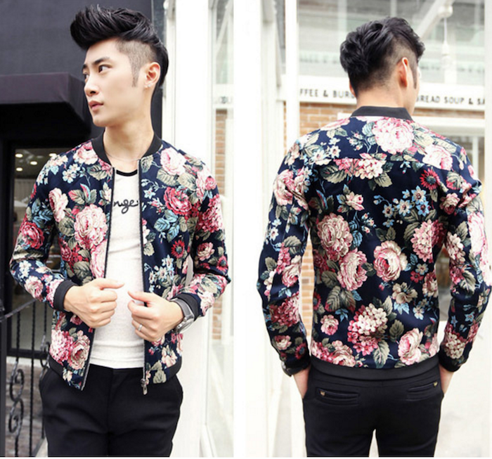 New Men's Gorgeous Multi Color Floral Print Quality Slim Fit Autumn Casual Weekend Baseball Bomber Jacket Coat