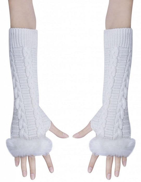 Barry Womens Warm Faux Fur Knit Fingerless Gloves