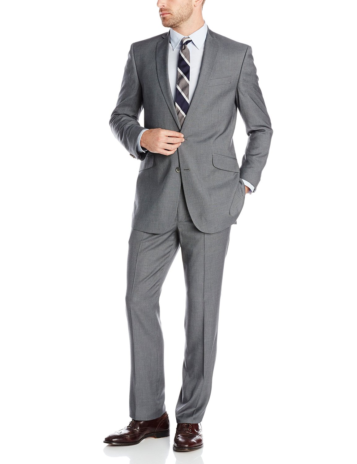 Kenneth Cole REACTION Men's Grey Stripe 2 Button Notch Lapel Suit