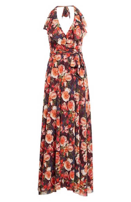 Fuzzi 'Garden Party' Floral Print Tulle Mesh Halter Dress | Blingby