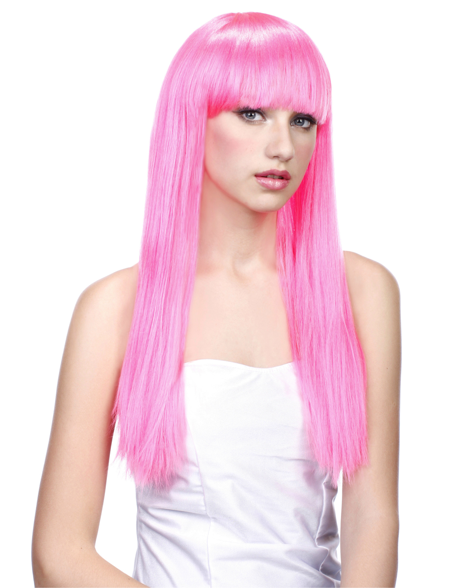 Hot Pink Adult Wig With Bangs