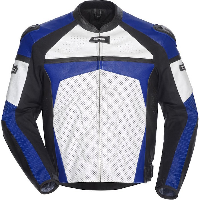 Cortech Adrenaline Men's Leather On-Road Racing Motorcycle Jacket - White/Blue / Large