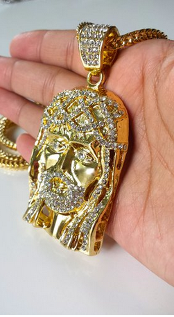 Mens Hip Hop Iced Out 14K Gold Finish Jesus Pendant W/ 36\
