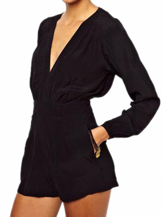 Persun Women Black Long Sleeves Playsuit Rompers Jumpsuit