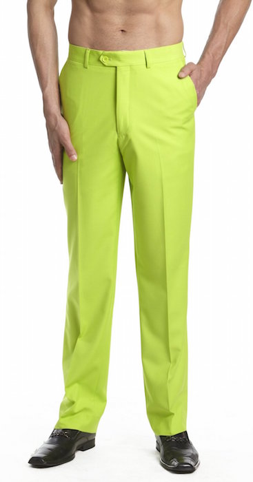 CONCITOR Men's Dress Pants Trousers Flat Front Slacks LIME GREEN