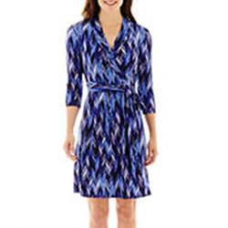 Liz Claiborne 3/4 Sleeve Chevron-Print Wrap Dress