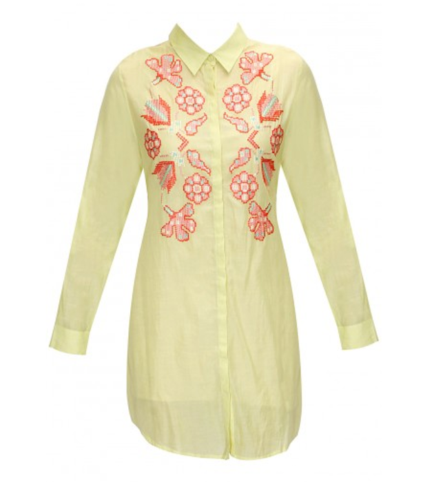 PAYAL PRATAP Mint floral geometric embroidered shirt
