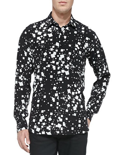 Silk Square-Print Long-Sleeve Shirt 