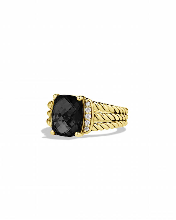 David Yurman Petite Wheaton Ring with Black Onyx and Diamonds in Gold
